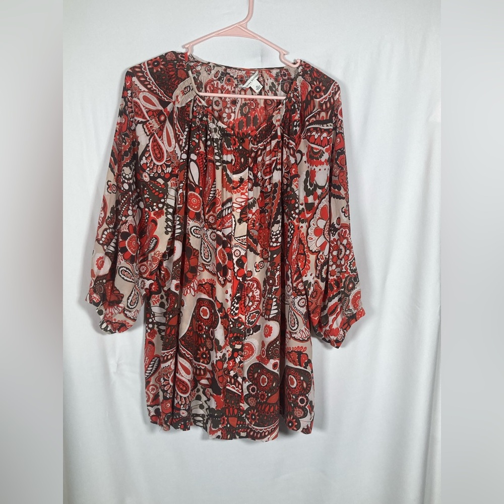 Silk Banana Republic Bohemian XL Peasant Blouse with Paisley Print